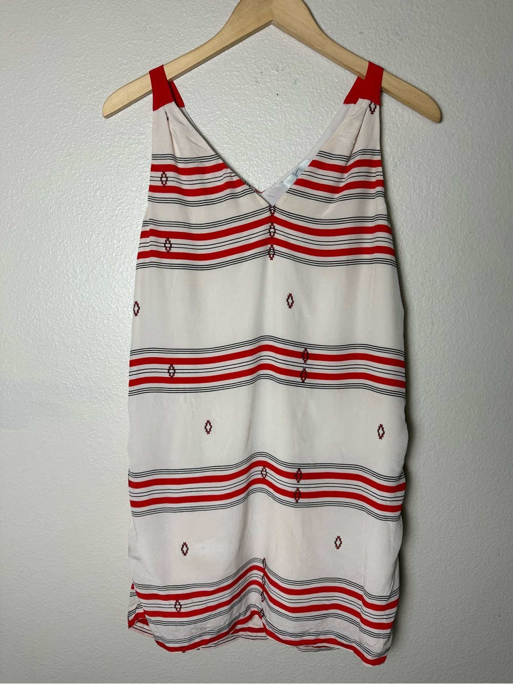 Joie 100% Silk Sleeveless Stripe Dress - White with Red Accents